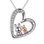 YFN Rabbit Necklace 925 Sterling Silver I Love You to The Moon and Back Bunny Heart Pendant Jewellery for Women Mum Daughter Wife Girls