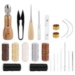 23pcs Sewing Awl Kit, Leather Stitching Awl Tool Sewing Repair Awl Thread Kit with Straight Needles & Curved Needles & Wax Thread Handheld, Small Screwdriver Yarn Scissors Needle Threader