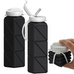 Collapsible Water Bottle with Straw, BEAUTAIL Silicone Foldable Portable Water Bottles 610ml Lightweight Reusable Leakproof for Travel Camping Hiking Cycling Yoga Sports, 1 Pack (Black)