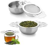 2 Pack Small Fine Mesh Tea Strainers with Bowl, Stainless Steel Loose Tea Infusers Strainers 7 cm Diameter Tea Filter with Double Wing Extender Ideal for Loose Tea Juice Coffee Filter