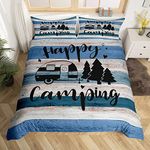 richhome Camping Truck Bedding Set for Boys Youth Teens Double Navy Blue Stripes Barn Comforter Cover bedding & linen Duvet Cover Kids Girls Camper Happy Travelling Printed Bedspread Cover