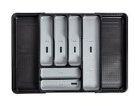 Addis Extendable Premium Soft touch 6 to 8 compartment Cutlery Utensil Drawer Organiser Tray, Black & Grey 6-8 Sections