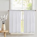 TOPICK White Kitchen Curtains 24 Inch Curtains Waffle Weave Textured Cafe Curtains Half Window Curtain Set Rod Pocket Light Filtering for Bathroom Sink Cupboard Basement RV 2 Panels