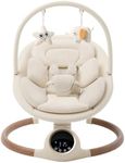 Baby Swing for Infants with 5 Point Harness, 5 Speeds Infant Swing with Soft Cushion, 10 Songs and Bluetooth Music for Newborn, Remote Control & Touch Panel Use, Beige