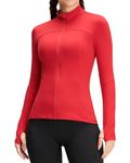 QUEENIEKE Running Jackets for Women Full Zip Slim Fit Thumbholes Athletic Workout Jacket with Pockets (Gright Red, M)