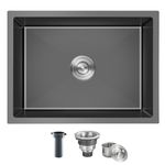 KINKIB 24 x 18 inch Black Kitchen Sink Undermount Single Bowl, Bar or Kitchen Sink Single Basin, Handmade Stainless Steel Kitchen Sink Black with Basket Strainer