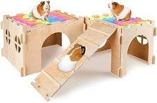 Unicorn Catcher Guinea Pig Hideout, House with Stairs and Mats Extra Large Castle Detachable Hideouts for Small Animals Wooden Habitats Multiple Doors Windows, 2 Houses