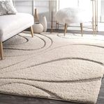 Naseeb Carpets Hundson Shag Collection Modern Trellies Non - Shedding for Living Room Bedroom Dinning Room and Enteryways Plus 2-inch Thick Area Rugs, 6x8 feet Cream/Brown