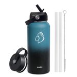 BUZIO 32oz Water Bottle with Straw Lid and Flex Cap, Double Vacuum Stainless Steel Water Flask, Cold for 48 Hrs Hot for 24 Hrs Simple Thermo Canteen Mug