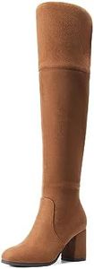 DREAM PAIRS Women's Thigh High Block Heel Over The Knee Boots,Size 5.5,Brown-Suede,STRETCH_HIGH