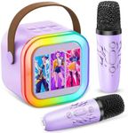 Karaoke Machine Kids, Upgrade Karaoke Machine 2 Wireless Microphones, Mini Karaoke Bluetooth Speaker with Party Led Lights, Gifts for Boys Girls Children Toddler, Toys for Children (LMNTMKF-purple)