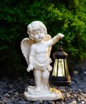 Qeeman Angel Statues with Solar Lantern- Garden Christmas Decor Outdoor Decorations Art Figurine for Patio,Balcony,Yard,Lawn