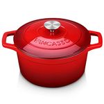 vancasso Dutch Oven, 24cm/4 Liters Classic Round Cast Iron Pot, with Stainless Steel Knob Lid Heavy Duty Enameled Cast Iron Casserole for Steam Braise Bake Broil Saute Roast - Red