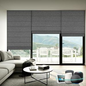 Aprilsmart Motorized Roman Shades,Compatible with Apple HomeKit Alexa Google Home- Voice and app Control,Motorized Roller Shades 100% Blackout Custom Size (Blackout Woven Rock White-217)