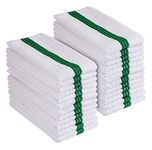 UTowels Premium 24 Pack White with Green Stripe Bar Mop Microfiber Towels for Home, Kitchen, Restaurant Cleaning (White/Green Stripe, 14inx18in)