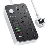 Hulker Extension Lead with USB C Ports Power Strip with 3 Way Outlets 5 USB Slots (1 PD 20W Type-C, 1 QC 18W Fast USB, 3 USB-A Port), Multi Plug Extension Socket with 2 Meter Cord 3250W 13A