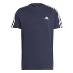 adidas,Mens,Essentials Single Jersey 3-Stripes TEE,Ink/White,Small