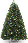 Pre Lit Christmas Tree 6ft, Artificial Xmas Tree with 250 Multi Colour LED Lights, 8 Light Modes, Bushy 1000 Branch Tips, Foldable Metal Stand, for Home Office Party Holiday Decoration