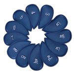 Golf Club Iron Head Covers, 12pcs Golf Headcover Set, Thick Synthetic Leather Golf Iron Head Covers Set Fit All Brands Titleist, Callaway, Ping (Blue)