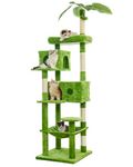 JISSBON 193cm Cat Tree for Indoor Cats, Multi Level Cat Tower with Scratching Posts, Large Plush Perch & Cat Condo with Leaves for Kittens, Adult Cats, Green