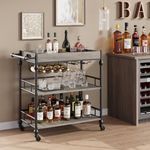 GAOMON Bar Cart, Bar Carts for The Home, 3 Tier Serving Cart with Wheels, Home Bar & Serving Carts, Metal Rolling Cart with Wine Rack & Removable Tray for Kitchen, Dining Room, Living Room-Grey