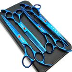 7.0in Titanium Blue Professional Pet Grooming Scissors Set,Straight & Thinning & Curved Scissors 4pcs Set for Dog Grooming,(Blue)