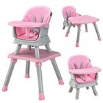 COSTWAY High Chair for Babies and Toddlers, 6 in 1 Convertible Highchair/Table Chair Set/Building Block Table/Booster Seat/Toddler Chair with Safety Harness, Removable Tray (58x58x98cm, Pink)