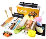 Doiaz Sushi Making Kit Pro Sushi Maker Tools,Bazooker Roller with Guide Includes Bamboo Mat,Cutting Mold,Sushi Knife,Onigiri Mold,Chopsticks,Sauce Dishes,Rice Spreader&More All You Need DIY Sushi Gift