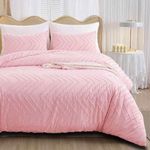 Nanko Pink Duvet Cover Queen Size, 3pc Boho Tufted Microfiber Bedding Comforter Cover Set, All Season Aesthetic Shabby Chic Soft Embroidery Textured Geometric Quilt Cover 90x90 inches