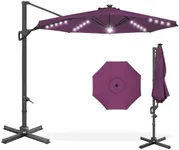 Best Choice Products 10ft Solar LED Cantilever Patio Umbrella, 360-Degree Rotation Hanging Offset Market Outdoor Sun Shade for Backyard, Deck, Poolside w/Lights, Easy Tilt, Cross Base - Purple