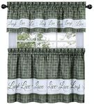 GoodGram Country Gingham Check Live~Laugh~Love 3 Pc. Café Plaid Kitchen Curtain Set - Assorted Colors & Sizes (Sage, 36 in. L)