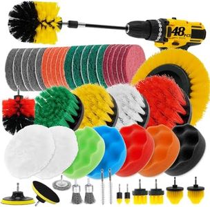 ETOUPA 48 Pcs Drill Brush Attachments Set, Scrub Pads & Sponge & Wire Brush for Drill, Power Scrubber Brush with Extend Long Attachment, Drill Scrubber Brush Kit for Bathroom, Floor, Car, Grout