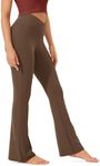 ODODOS Women's Cross Waist Bootcut Yoga Pants with Inner Pocket, Non See Through Bootleg Gym Workout Pants-Inseam 31", Brunette, Large