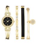 Anne Klein Women's Premium Crystal Accented Bangle Watch and Bracelet Set, AK/2238, Gold/Black, Elegant & Celebratory