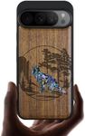 Carveit Designer Wooden Case for Google Pixel 9 Pro XL Case Cover [Wood Engraving & Shell Inlay] Compatible with Wireless Chargers Pixel 9 Pro XL Case (Fox and Woods-Walnut)