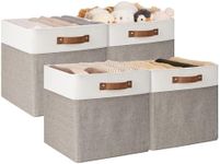 StorageWorks 13x13 Storage Cubes, Collapsible Storage Bins Organizer for Closet, Fabric Storage Box with PU Handles, Brown and White, 4-Pack