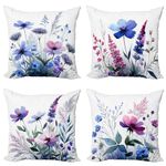 Ambesonne Floral Throw Pillow Cushion Cover Set of 4, Spring Season Inspired Design of Meadow Flowers Motif in Watercolor Style, Decorative Accent Double-Sided Printing, 20", Lavender Green Pink