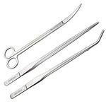 FEITA Aquarium Tweezer Set Long Stainless Steel Curved & Straight Aquarium Feeding Tweezers Scissors Maintenance Tools Kit (3 Pcs)