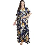 Secret Wish Navy Blue Floral Rayon Maternity Kaftan/Free Size/Feeding/Nursing/Zipper/Drawstring/Printed/Full Length