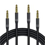 2 Pack 3.5mm Audio Cable Male to Male (4Ft/1.2M), 4 Pole Hi-Fi Stereo AUX Cord, Nylon Braided Audio Jack Auxiliary Cord Extension Adapter for Headphones, Car and All 3.5 mm Enabled Devices - Black