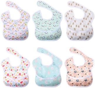 Little LALA Australia: Baby Feeding Bib. 6 pack. Water resistant. Valcro closure. Food catcher pocket. Easy Wash and Reuse. Unisex patterns for Girls and Boys. 6-24 months.