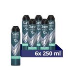Sure Men Nonstop Protection Resilience Deodorant Body Spray Antiperspirant with body heat activated technology for 72 hour protection against odour and sweat 250 ml, Pack of 6