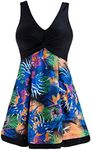 wantdo Women's Plus Size Swimsuit High Waisted One Piece Swim Dress Leaf Flower 22/24 Plus