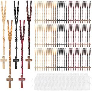 80 Sets Wooden Rosary Beads Bulk Wood Catholic Rosaries Jesus Holy Cross First Communion Wood Carved Rosary with Organza Bags Religious Rosaries Catholic Baptism Church Present for Men Women Supplies