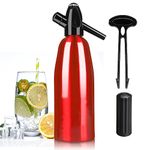 Portable Soda Maker, 1L Sparkling Water Maker Aluminum Soda Siphon, Soda Machine for Homemade Seltzer, Cocktails, Fizzy Drinks, Mojitos, Home & Bar Use, NO CO2 Cylinders Included (Red)