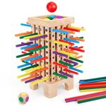 Montessori Game Wooden Board Game, 42 Colorful Wooden Sticks Dice Game Math Educational Toys for 3 4 5 6 Years Old, Fine Motor Skills & Counting Toy, Family Travel Game for Kids