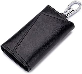 JIUFENG Keys Holder Car Key Wallet for Women Men, Multifunctional Zipper Leather Key Case Coin Pouches Keychain Key Ring Unisex (Black)