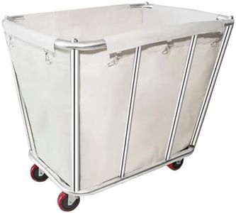 10 Bushel Laundry Cart with Wheels,Heavy Duty Industrial Rolling Commercial Home Beige Large Rolling Storage Laundry Basket, Stainless Steel Laundry Hamper Service Cart,260LBS Load