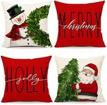 Mevers Christmas Pillow Covers 18x18 Set of 4, Farmhouse Christmas Decorations Snowman Wreath Santa Claus Tree Merry Christmas Holly Jolly Winter Holiday Decor Throw Cushion Case for Home Couch