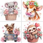 NAIMOER 4Pack Diamond Painting Kits for Adults, Full Drill Round Cute Animals Diamond Painting Kits, DIY 5D Diamond Painting Cow Dog Diamond Art Kits for Home Decor 35x35cm